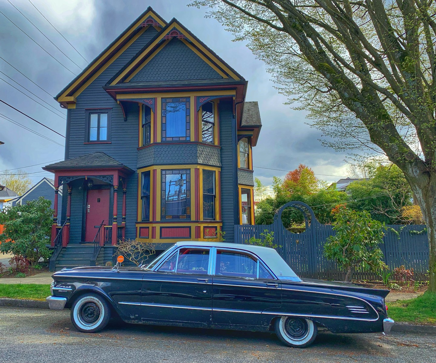 a car parked in front of a house